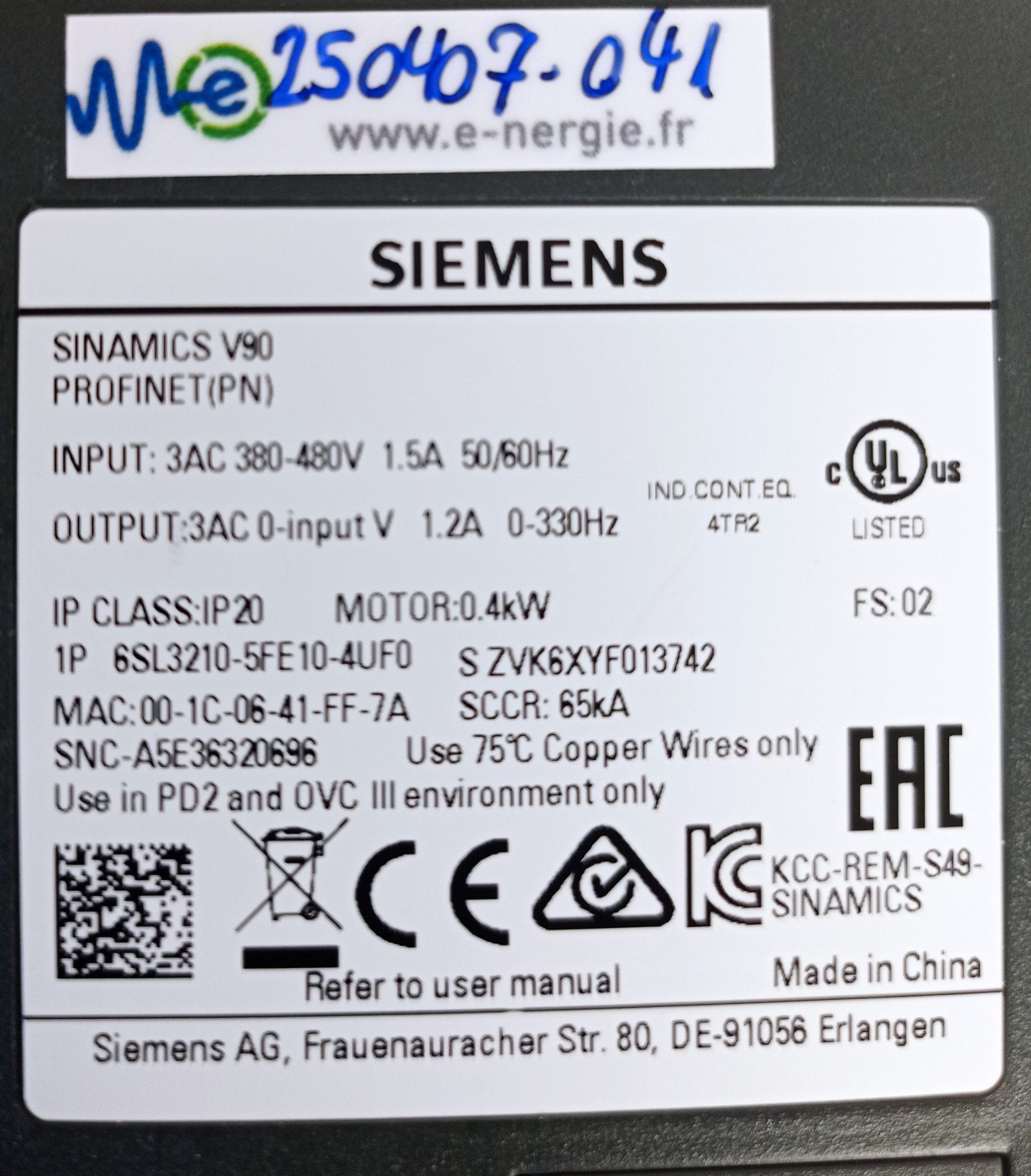 FICHE-PROD.-Variateur-Siemens-V90-6SL3210-5FE10-4UF0