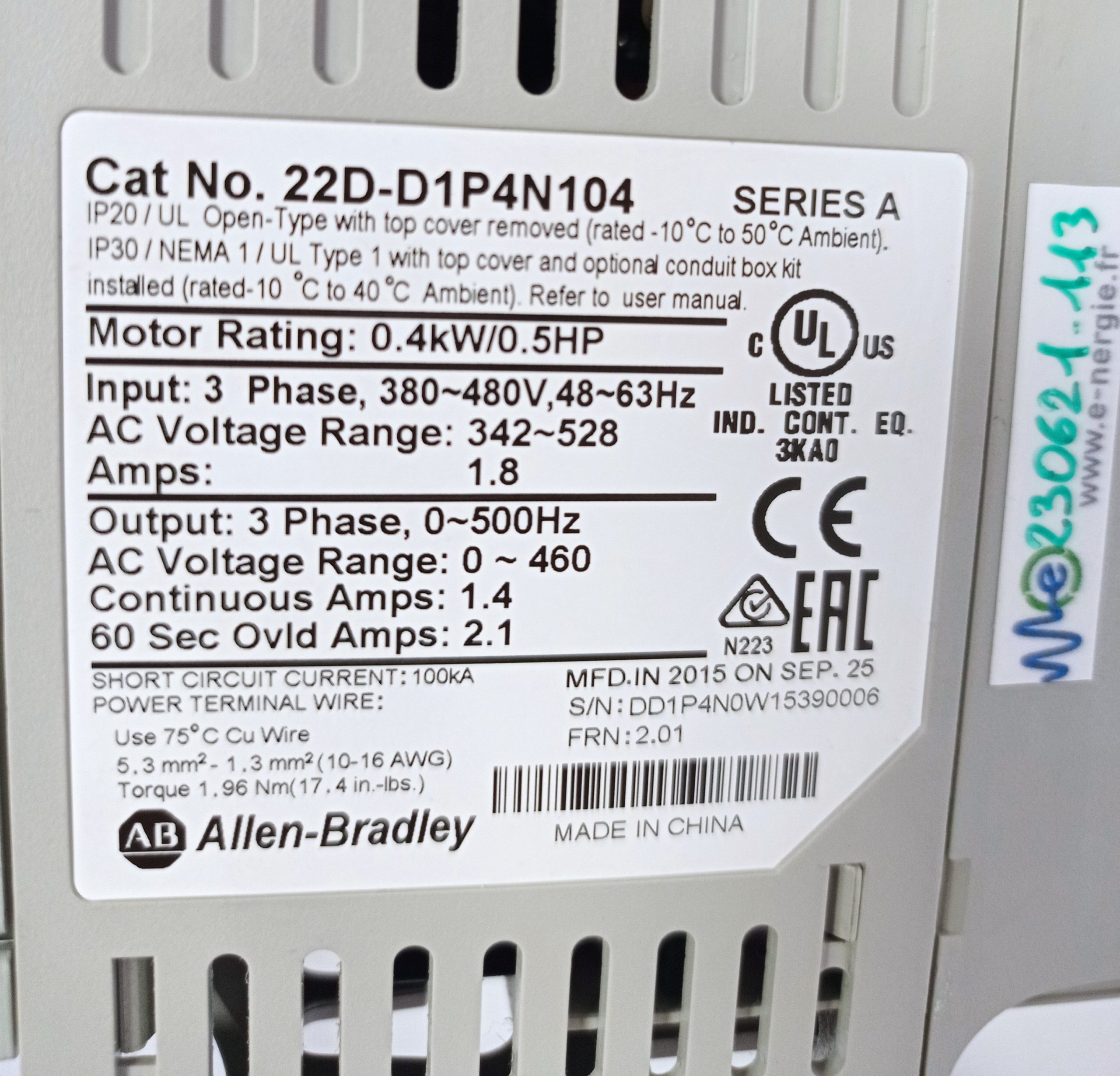 Variateur-POWER-FLEX-ALLEN-BRADLEY-22D-D1P4N104-1